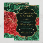 Marmer Kerst Agate & Gouden Glitter Sweet 16 Kaart (Voorkant / Achterkant)
