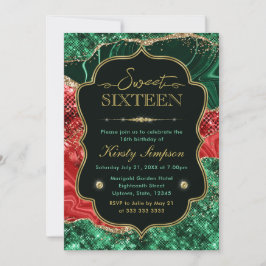Marmer Kerst Agate & Gouden Glitter Sweet 16 Kaart