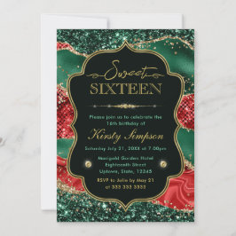 Marmer Kerst Agate & Gouden Glitter Sweet 16 Kaart