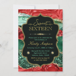 Marmer Kerst Agate & Gouden Glitter Sweet 16 Kaart