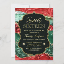 Marmer Kerst Agate & Gouden Glitter Sweet 16
