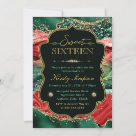 Marmer Kerst Agate & Gouden Glitter Sweet 16 Kaart