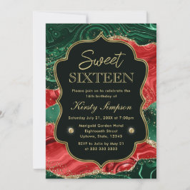 Marmer Kerst Agate & Gouden Glitters Zweet 16 Kaart