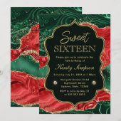 Marmer Kerst Agate & Gouden Glitters Zweet 16 Kaart (Voorkant / Achterkant)