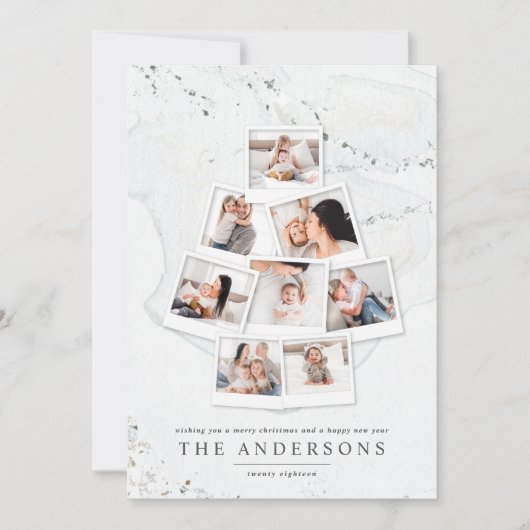 Marmer kerstboom met multifoto's feestdagenkaart (Voorkant)