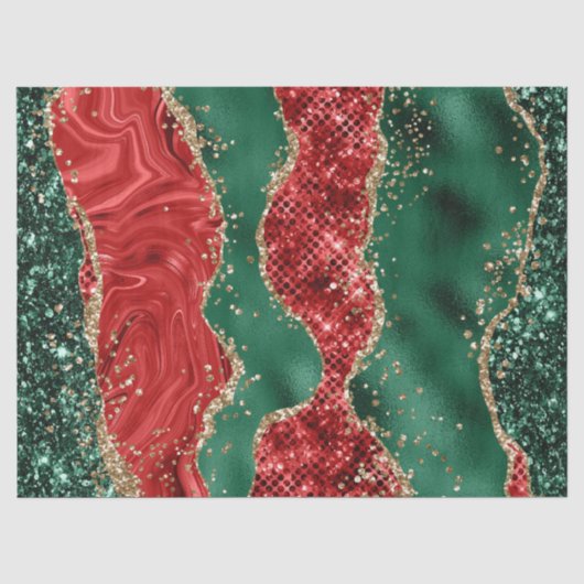 Marmer Kerstmis Rood, Groen en Goud Glitter Agate Tissuepapier (Voorkant)