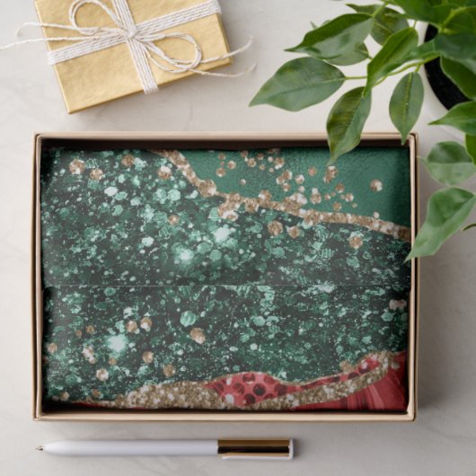 Marmer Kerstrood, groen en goudglitter Agate Tissuepapier (Geschenk)