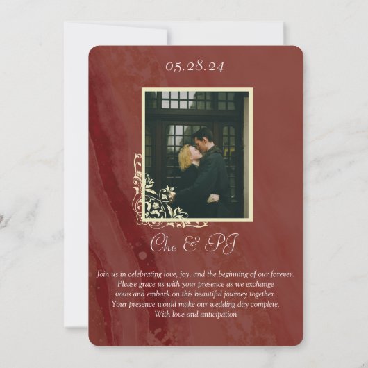 Marmer klassieke foto bruiloft kaart (Achterkant)