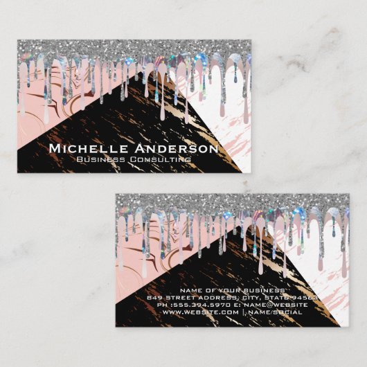 Marmer-kleurenblokken | Glitter Shimmer Drip Visitekaartje (Voorkant / Achterkant)