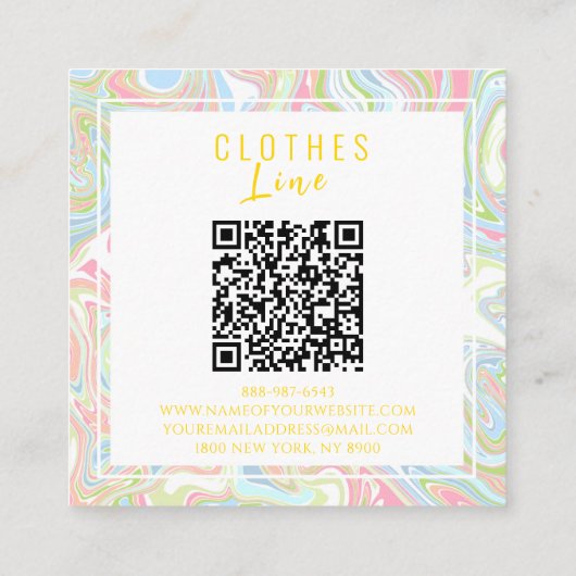 Marmer Kleurrijke Regenboog QR Code Vloeibare Boho Vierkante Visitekaartje (Achterkant)