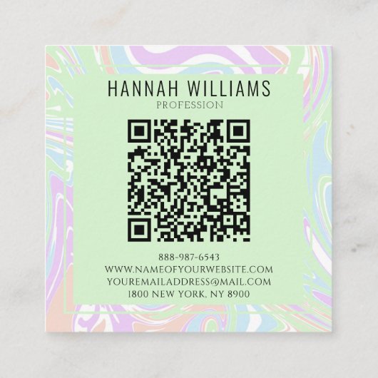 Marmer Kleurrijke Regenboog QR Code Vloeibare Boho Vierkante Visitekaartje (Achterkant)