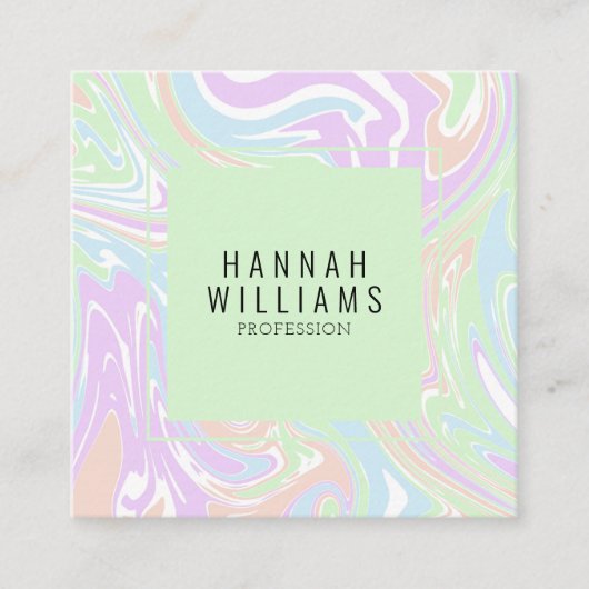 Marmer Kleurrijke Regenboog QR Code Vloeibare Boho Vierkante Visitekaartje (Voorkant)