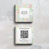 Marmer Kleurrijke Regenboog QR Code Vloeibare Boho Vierkante Visitekaartje