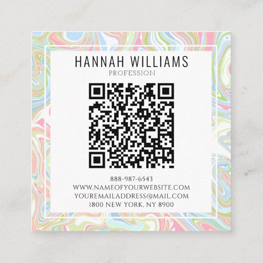 Marmer Kleurrijke Regenboog QR Code Vloeibare Boho Vierkante Visitekaartje (Achterkant)