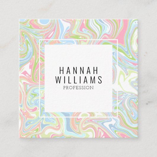 Marmer Kleurrijke Regenboog QR Code Vloeibare Boho Vierkante Visitekaartje (Voorkant)