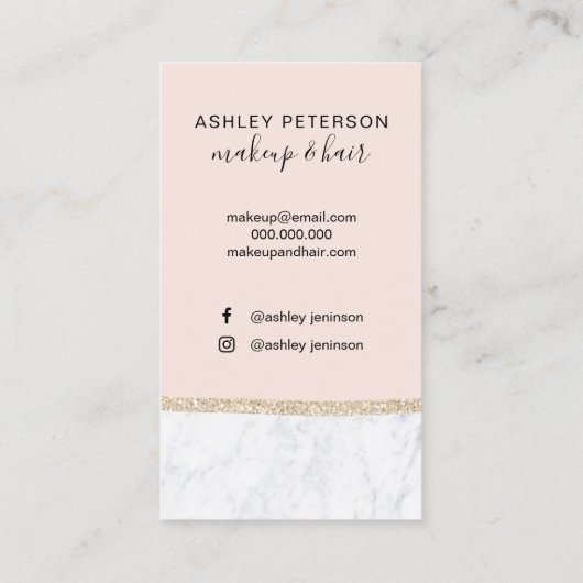 Marmer licht goud glitter monogram zwart visitekaartje (Achterkant)