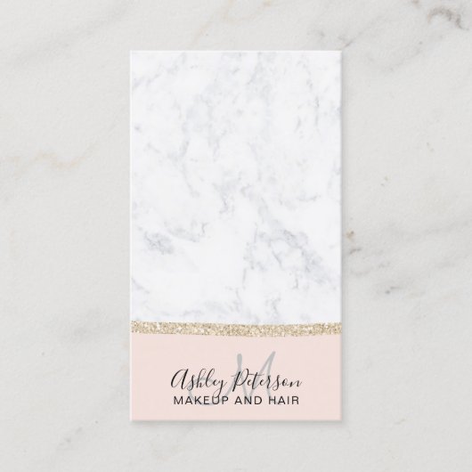 Marmer licht goud glitter monogram zwart visitekaartje (Voorkant)