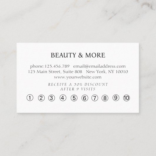 Marmer, Loyalty 10, Salon Visitekaartje (Achterkant)