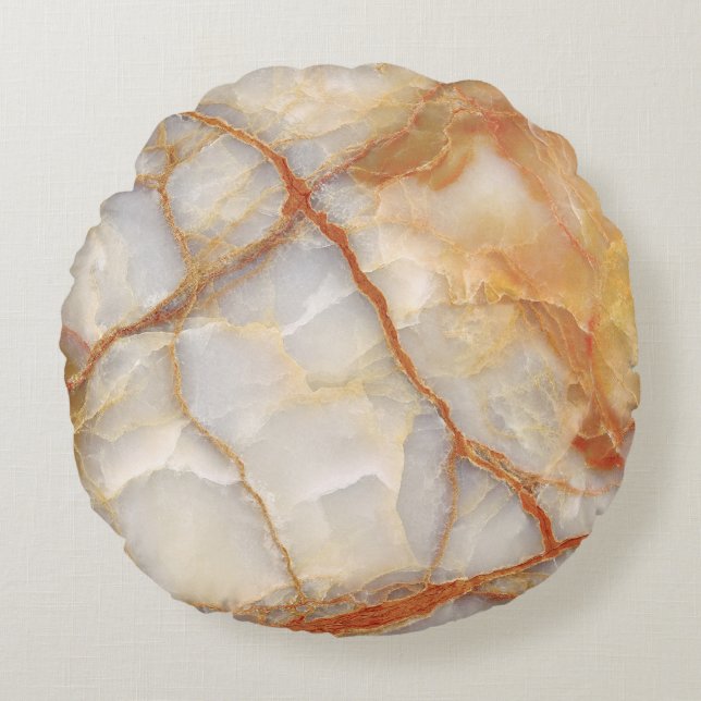 Marmer Majesteit: Glanzende elegantie Rond Kussen (Voorkant)