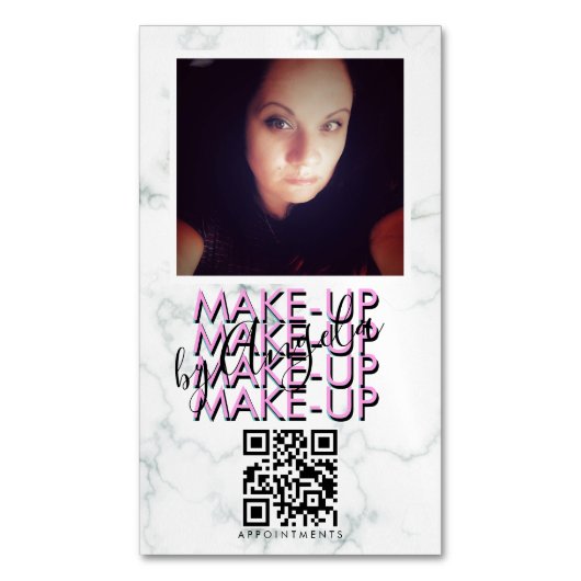 Marmer Make-up Salon QR Code Foto   Magnetisch Visitekaartje (Voorkant Verticaal)