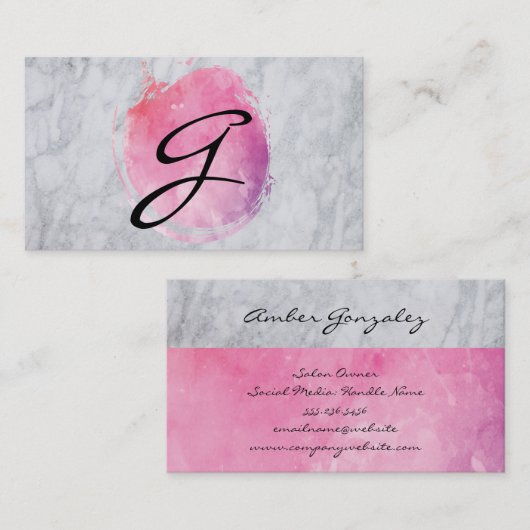 Marmer met artistiek geborsteld monogram visitekaartje (Voorkant / Achterkant)