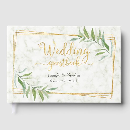 Marmer met Eucalyptus Greenery Gold Wedding Gastenboek (Voorkant)