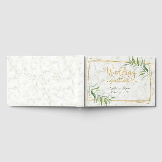 Marmer met Eucalyptus Greenery Gold Wedding Gastenboek (Volledig)