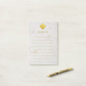 Marmer met gouden monogram en naam in het wit post-it® notes (Op bureau)
