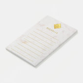 Marmer met gouden monogram en naam in het wit post-it® notes (Schuin)