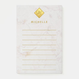 Marmer met gouden monogram en naam in het wit post-it® notes
