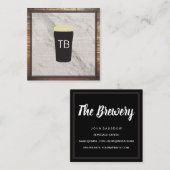 Marmer met houten afwerking en monogram vierkante visitekaartje (Voorkant / Achterkant)