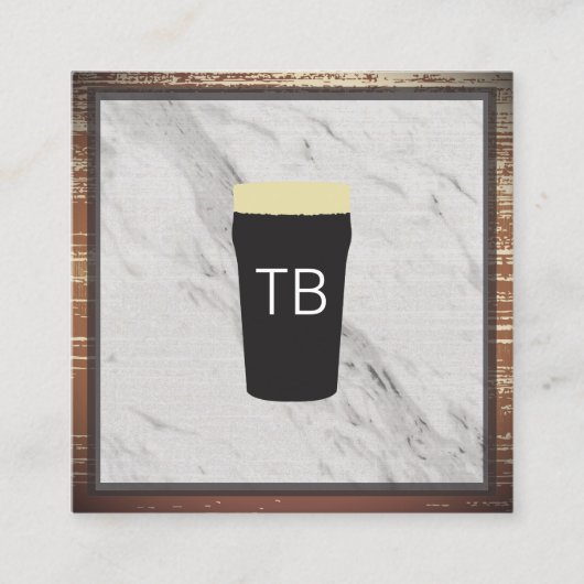 Marmer met houten afwerking en monogram vierkante visitekaartje (Voorkant)