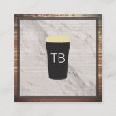 Marmer met houttrim en monogram vierkante visitekaartje (Voorkant)