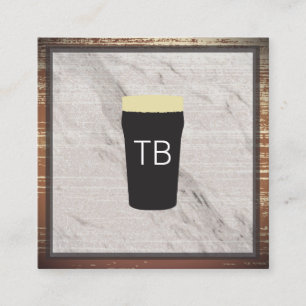 Marmer met houttrim en monogram vierkante visitekaartje