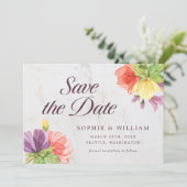 Marmer met levendige bloemen Save the Date (Staand voorkant)