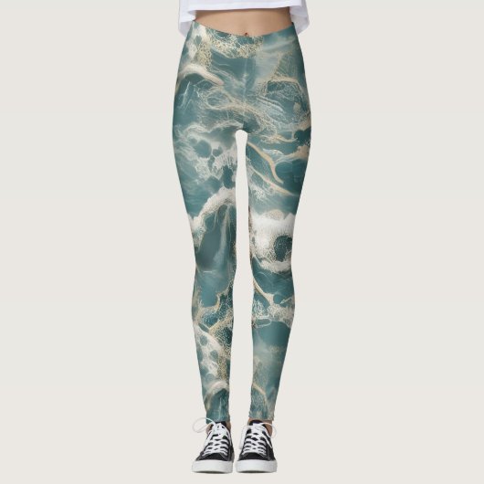 Marmer met Oceaan Golven Leggings (Voorkant)