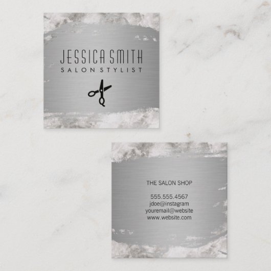 Marmer Metaal Geborsteld | Haarstylist Vierkante Visitekaartje (Voorkant / Achterkant)