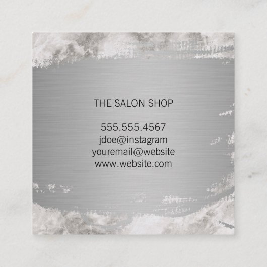 Marmer Metaal Geborsteld | Haarstylist Vierkante Visitekaartje (Achterkant)