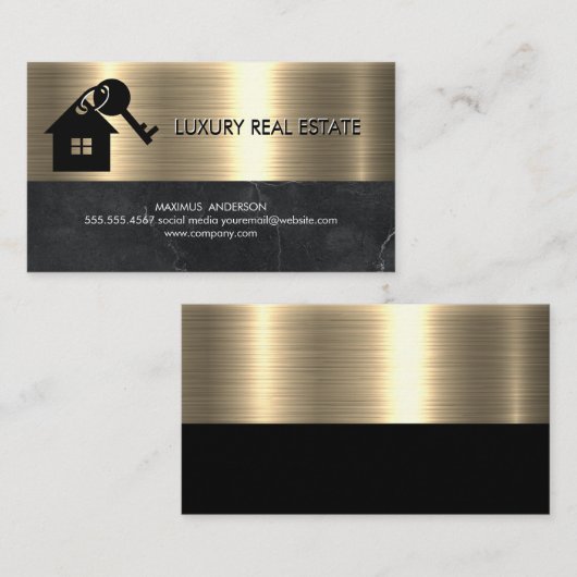Marmer | Metaalgoud | House Keys Logo Visitekaartje (Voorkant / Achterkant)