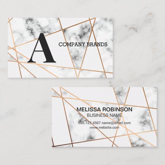 Marmer Metallic Lines | Monogram Visitekaartje (Voorkant / Achterkant)