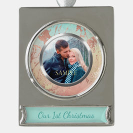 Marmer Metallic Roos Gold Eerste Kerstkerst Verzilverd Banner Ornament