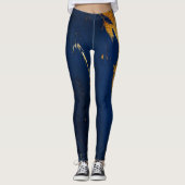 Marmer Minimale Abstracte blauwe marine kobalt Gol Leggings (Voorkant)