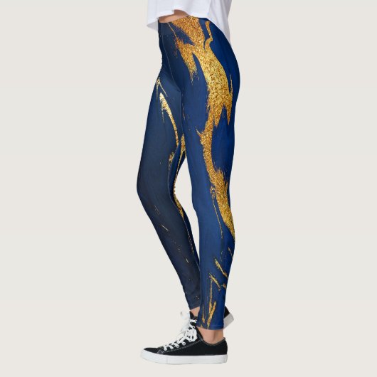 Marmer Minimale Abstracte blauwe marine kobalt Gol Leggings (Links)