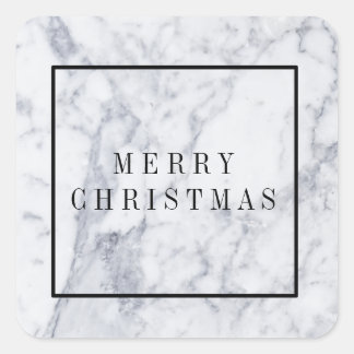 Marmer Modern Minimal Merry Christmas-Sticker Vierkante Sticker