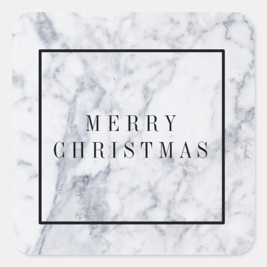 Marmer Modern Minimal Merry Christmas-Sticker Vierkante Sticker (Voorkant)
