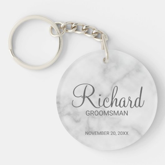 Marmer Modern Script Gepersonaliseerde Groomsman Sleutelhanger (Voorkant)
