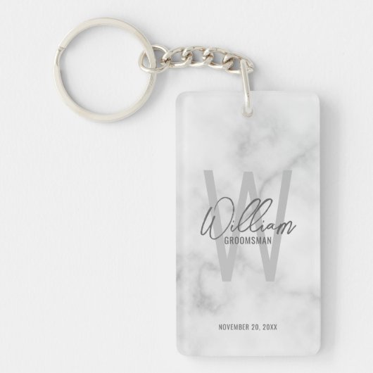 Marmer Modern Script Gepersonaliseerde Groomsmen Sleutelhanger (Voorkant)