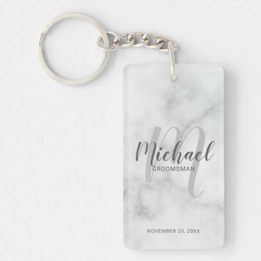 Marmer Modern Script Gepersonaliseerde Groomsmen Sleutelhanger (Voorkant)