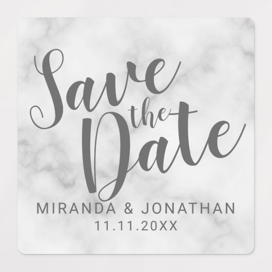 Marmer Modern Script Wedding Sla de datumlabels op Labels (Design 1)