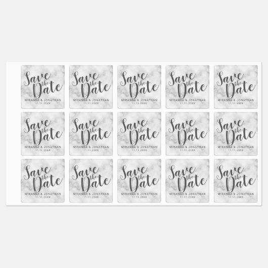 Marmer Modern Script Wedding Sla de datumlabels op Labels (Vel)